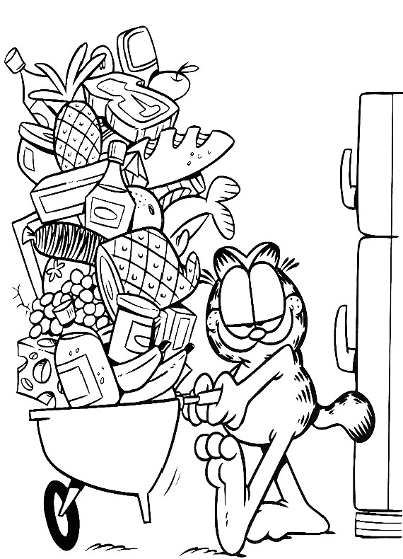Garfield con carriola di cibo disegni da stampare
