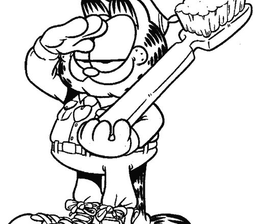 Garfield con spazzolino da denti disegno da colorare