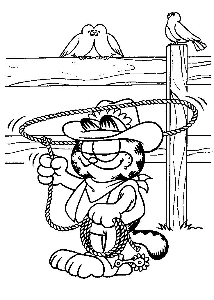 Garfield cowboy disegno da colorare per bambine e bambini