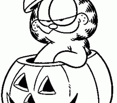 Garfield dentro la zucca di Halloween da colorare