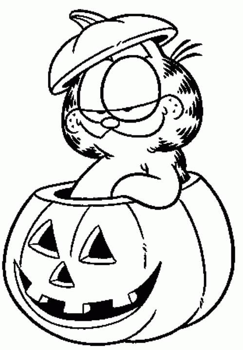 Garfield dentro la zucca di Halloween da colorare