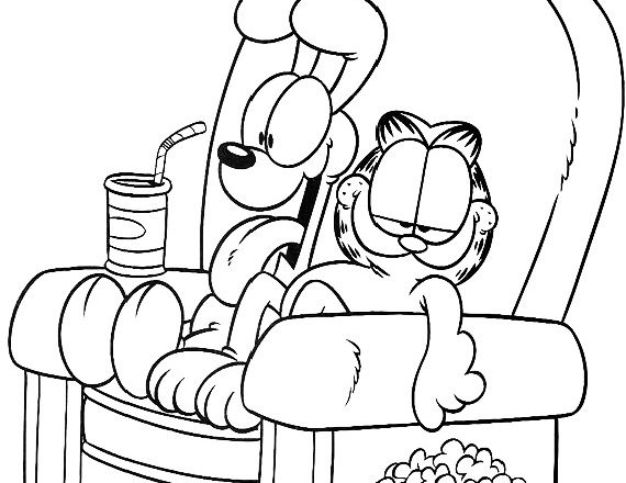 Garfield e Odie che guardano la tv disegni da colorare gratis