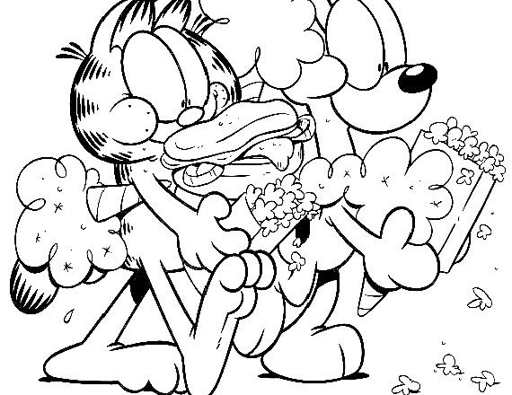 Garfield e Odie con popcorn disegni da stampare