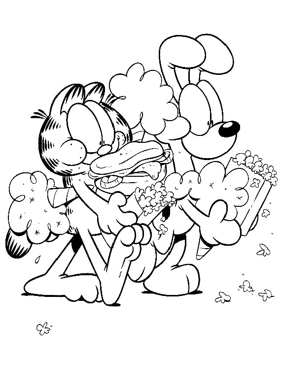 Garfield e Odie con popcorn disegni da stampare