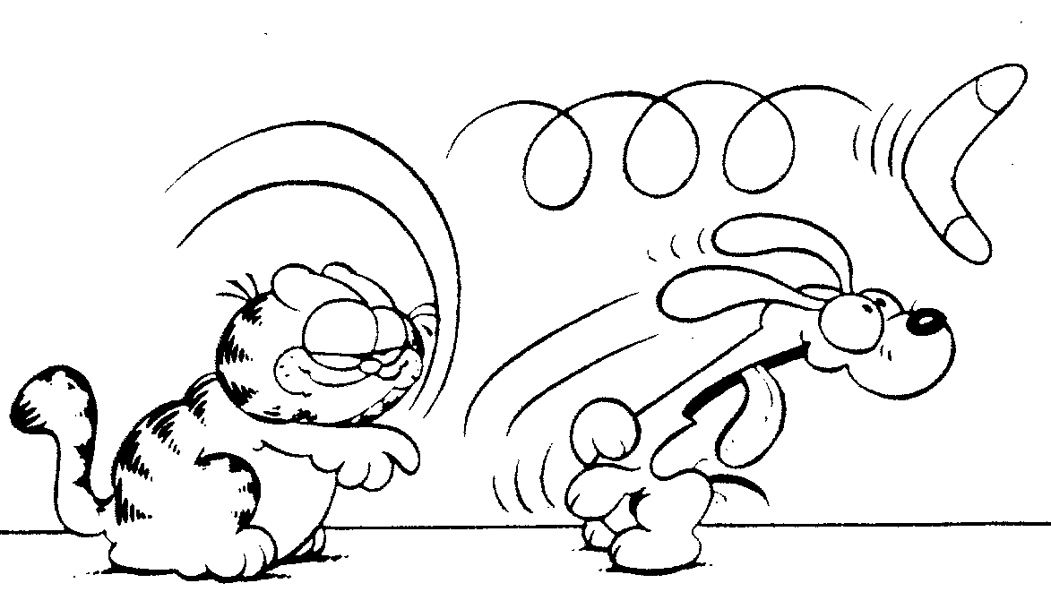 Garfield e Odie giocano con il frisbee da colorare gratis