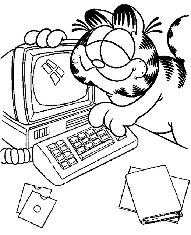 Garfield e il computer disegno da stampare e colorare