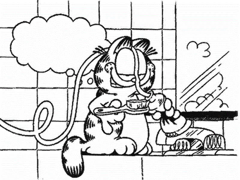 Garfield e la buona abitudine di lavarsi i denti da colorare