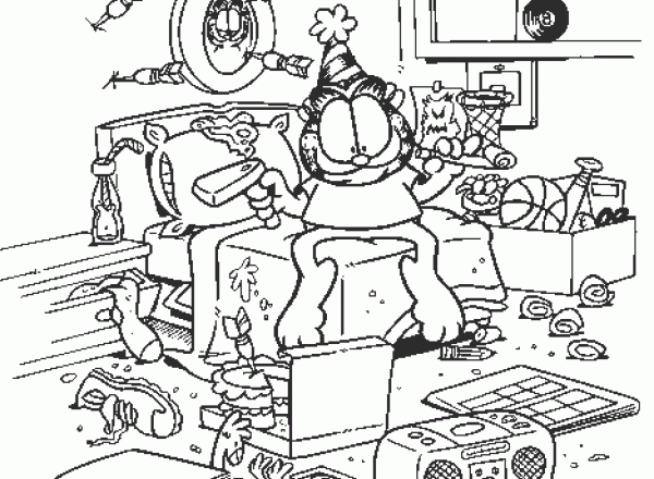 Garfield e la camera in disordine disegni da colorare