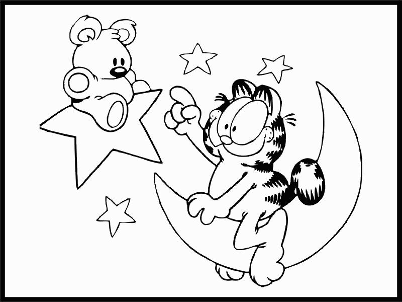 Garfield e orsacchiotto fra le stelle disegno da colorare gratis