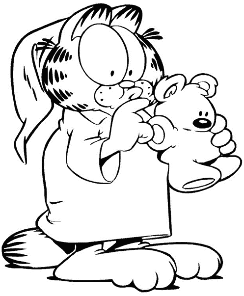 Garfield in pigiama con orsacchiotto disegni da colorare