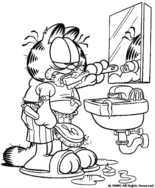 Garfield si lava i denti disegno da colorare