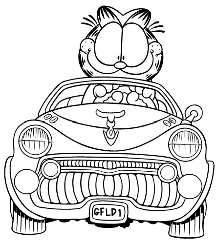 Garfield su automobile sportiva disegno da colorare