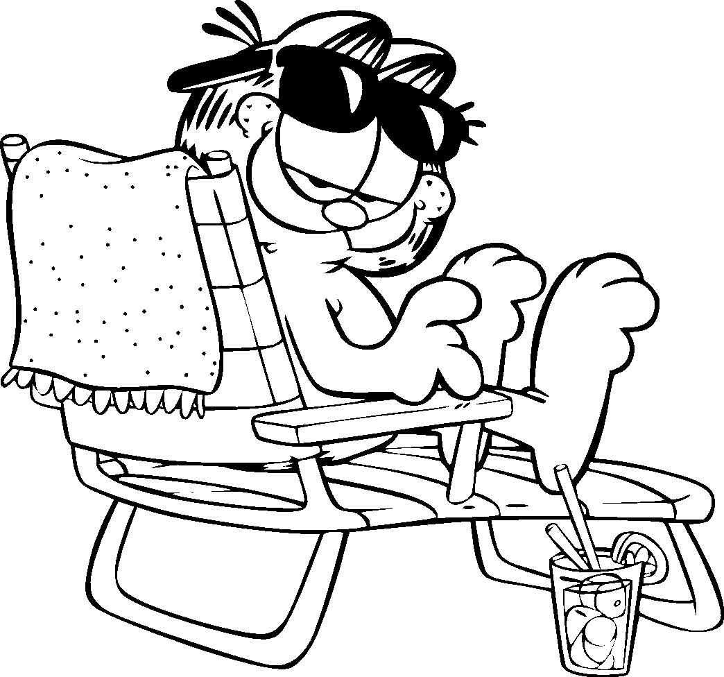 Garfield sul lettino da spiaggia disegno da colorare