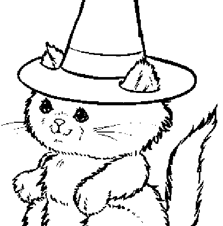 Gattino con cappello da strega disegno da colorare Halloween