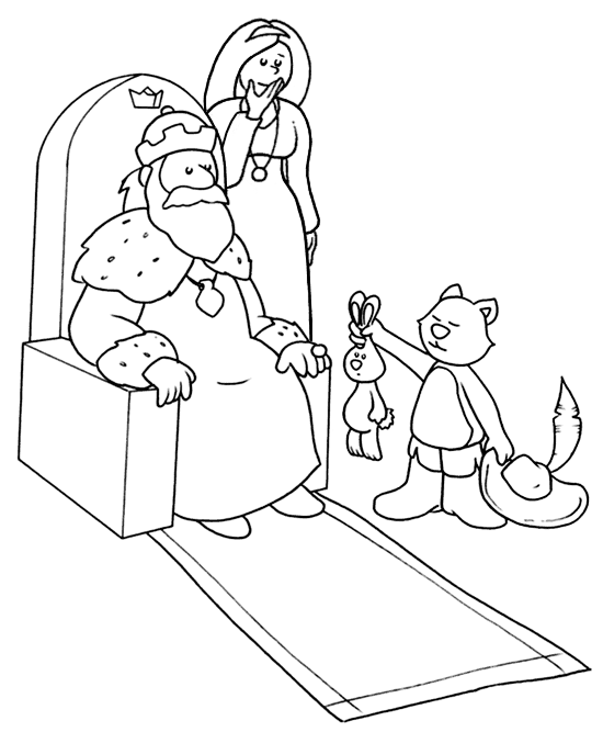 Gatto con gli stivali dal Re disegno da colorare per i bambini e le bambine