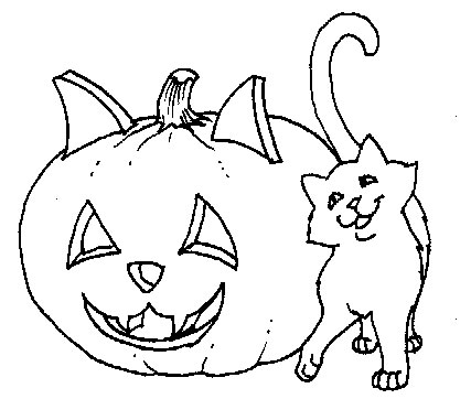 Gatto e zucca di Halloween stampa e colora il disegno