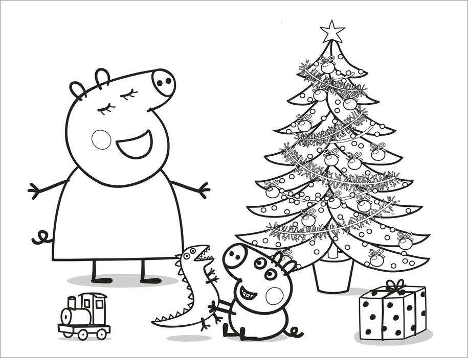George e mamma Pig albero di Natale disegno da colorare gratis