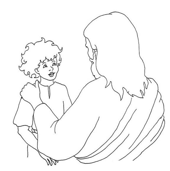 Gesù parla ad un bambino da colorare categoria religione