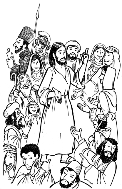 Gesù tra la folla disegni da colorare religione