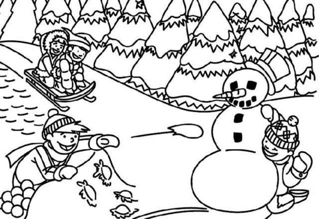 Giocare a palle di neve in inverno disegni da colorare gratis