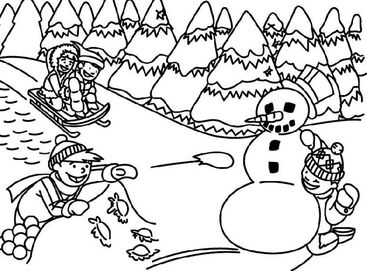 Giocare a palle di neve in inverno disegni da colorare gratis