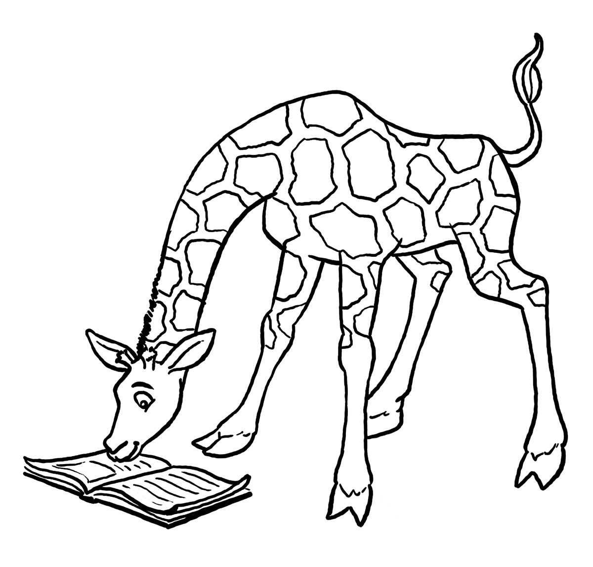 Giraffa che legge un libro disegno da colorare gratis