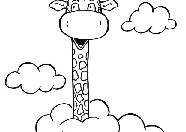 Giraffa con la testa fra le nuvole disegno da stampare e colorare
