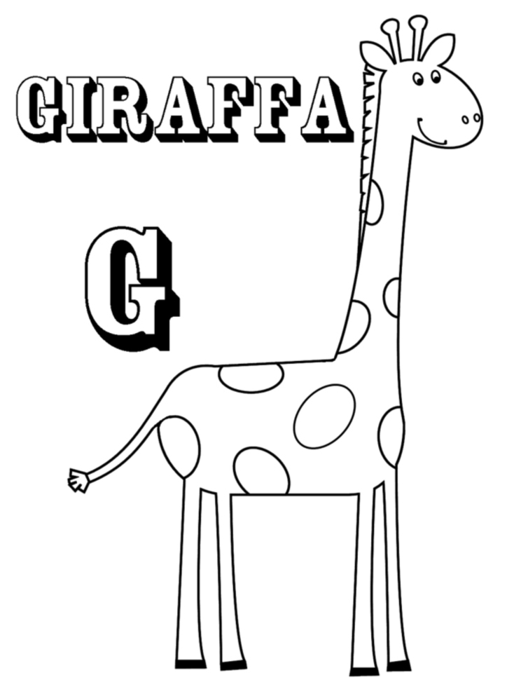 Giraffa e lettera G disegno da stampare e da colorare