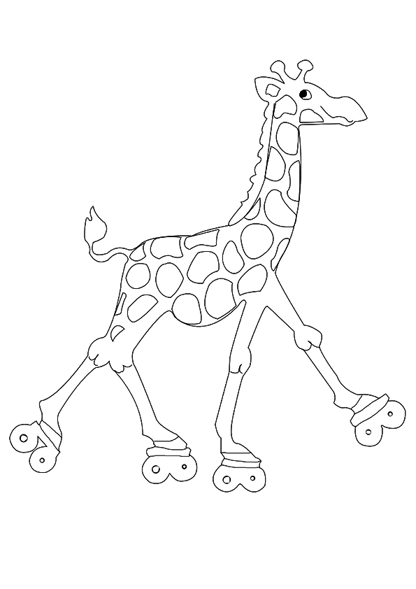 Giraffa sui pattini disegno da colorare per bambini