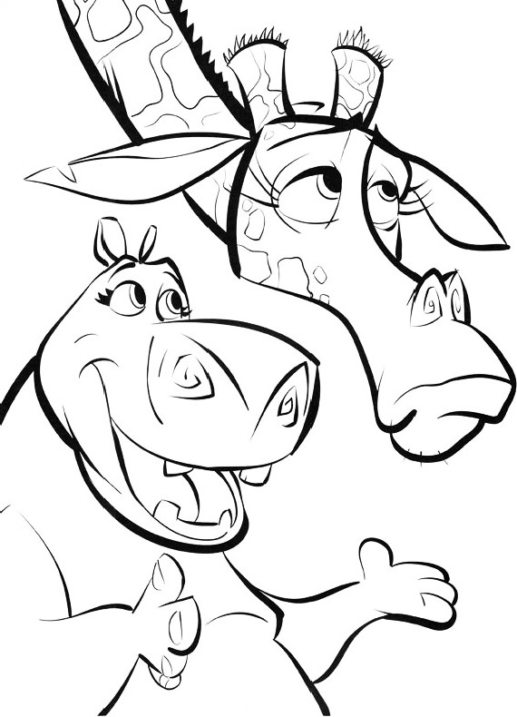 Gloria l’ ippopotamo e Melman la giraffa personaggi Madagascar da colorare