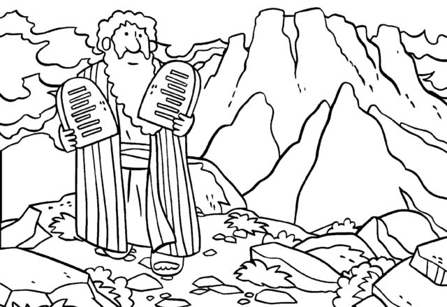 Grande disegno da colorare Mosè e i 10 Comandamenti