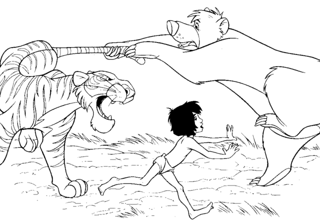 Grande disegno da colorare di Mowgli e il libro della giungla