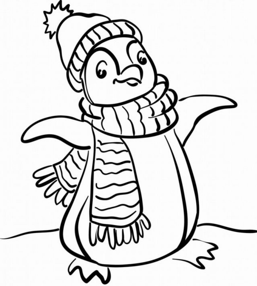 Grande pinguino con vestiti invernali da colorare