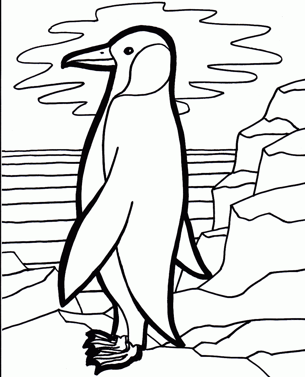 Grande pinguino pronto a tuffarsi da colorare