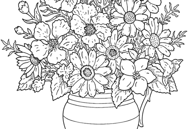 Grande vaso pieno di fiori disegno da colorare