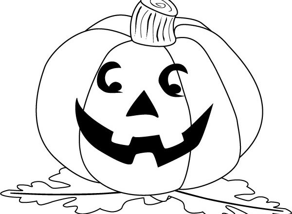Grande zucca di Halloween che sorride stampa e colora il disegno