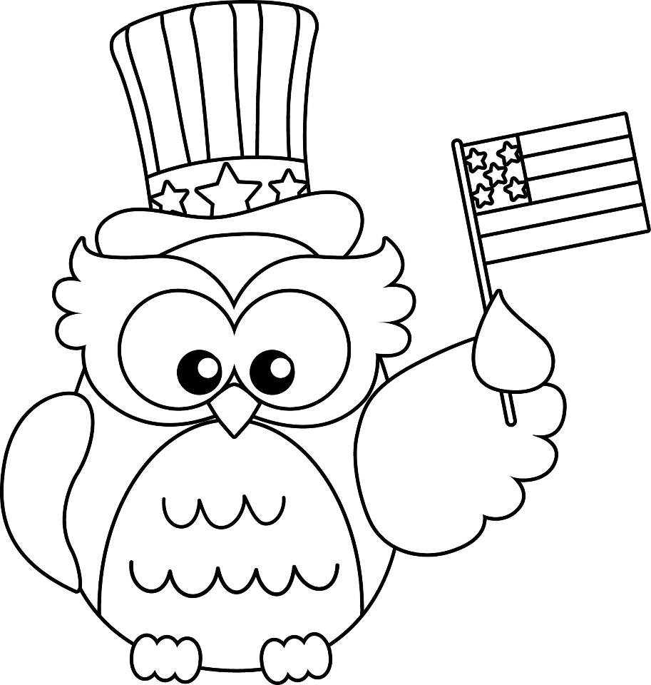 Gufo con la bandiera americana disegno da colorare