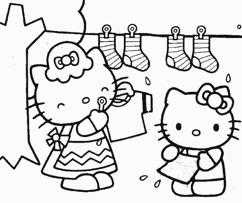 Hello Kitty che stende i panni disegni da colorare gratis