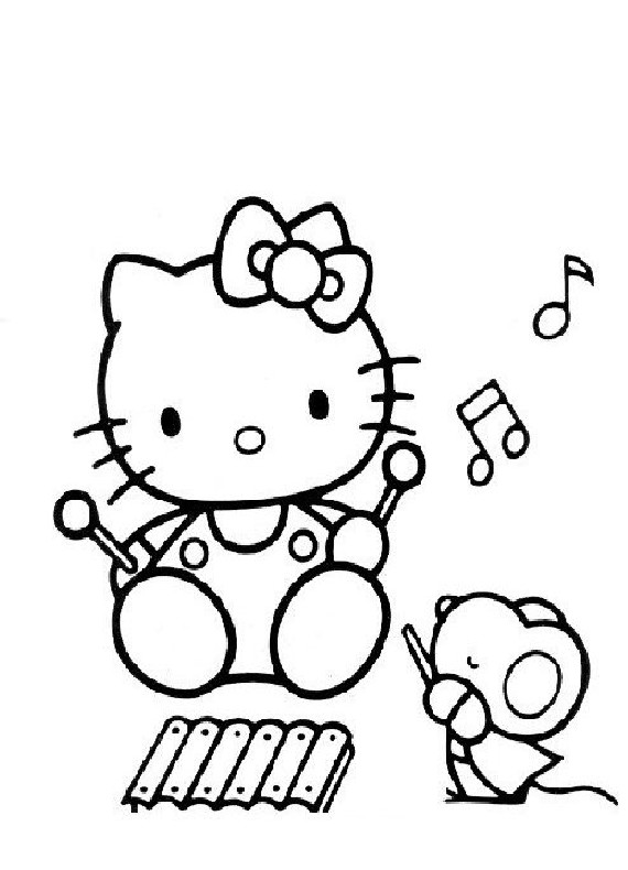 Hello Kitty che suona disegni da colorare gratis