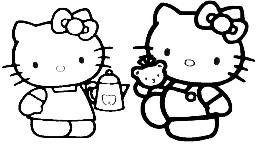 Hello Kitty con la caffettiera e l’ orso disegni da colorare gratis