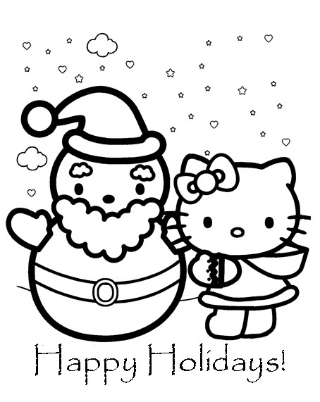Hello Kitty e il pupazzo di neve disegni da colorare gratis