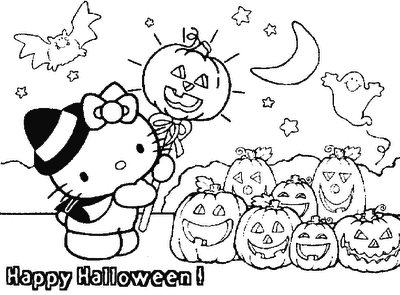 Hello Kitty e lo scettro della zucca disegno da colorare Halloween