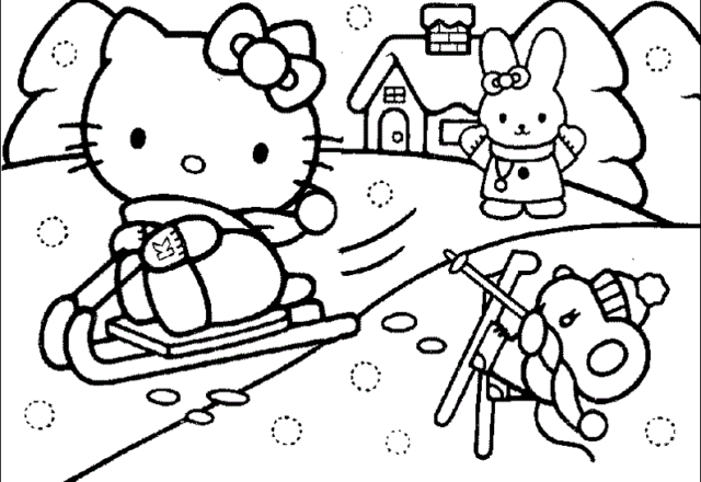 Hello Kitty gioca sulla neve disegno da colorare gratis