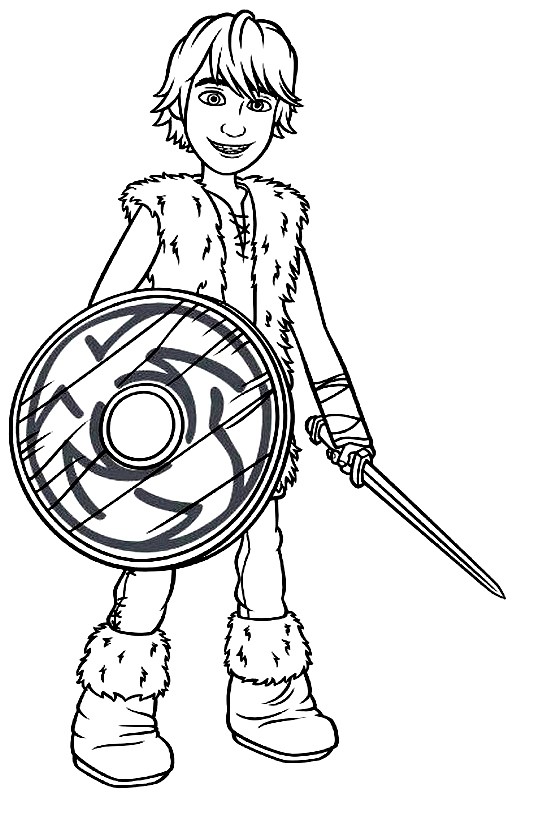 Hiccup con spada e scudo disegno da colorare Dragon Trainer
