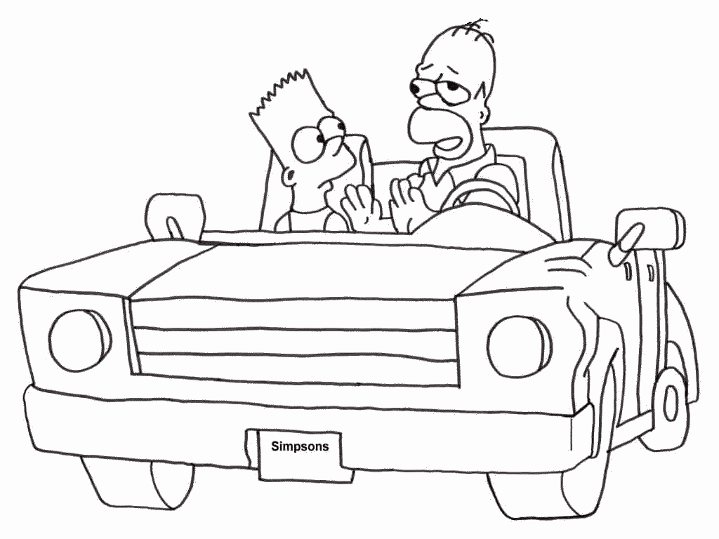 Homer e Bart Simpson in automobile da colorare
