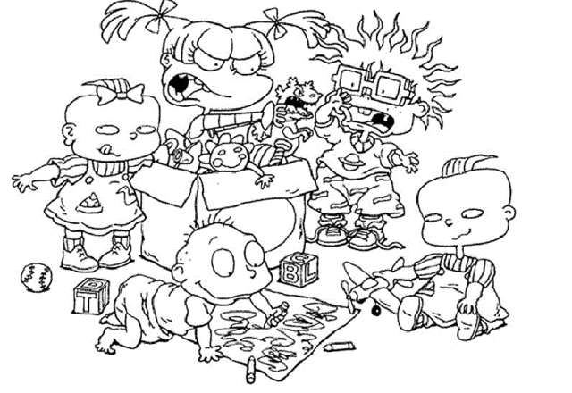 I personaggi Rugrats giocano con giocattoli trovati nella scatola disegno gratis