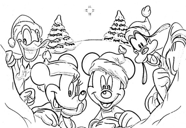 I personaggi di Disney Topolino sulla neve disegno da colorare inverno