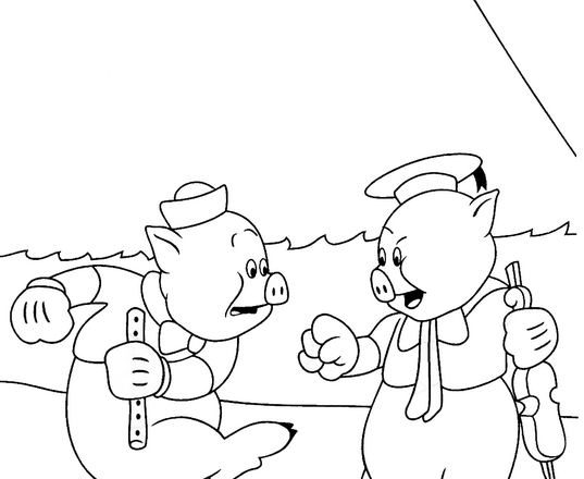 I tre porcellini con flauto e violino disegni da colorare per bambini
