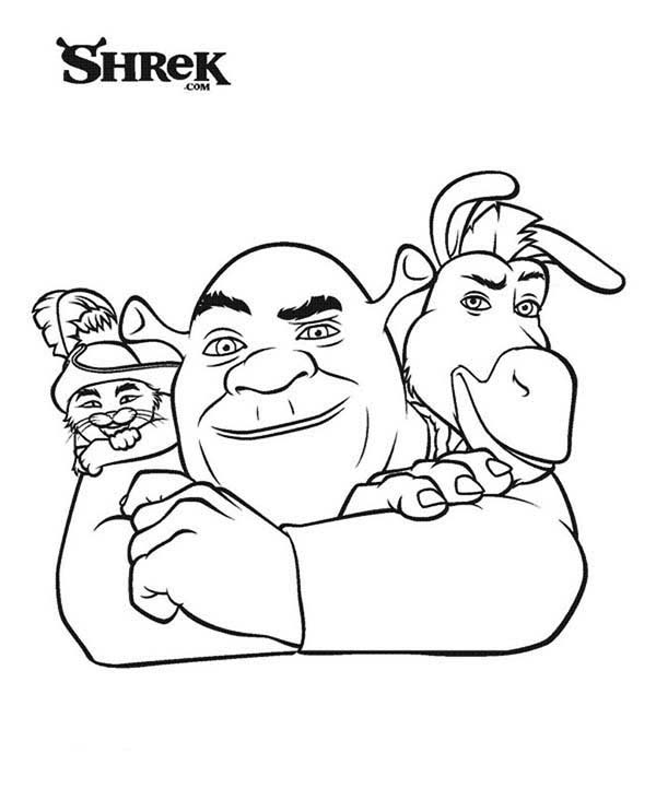 Il Gatto con gli stivali e Shrek disegno da stampare e da colorare gratis