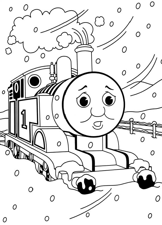 Il Trenino Thomas in inverno sotto la neve disegno da colorare